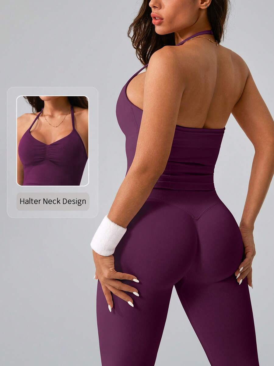 Womens Halter Neck Yoga Set Ri - Tank Top Ribbed recensione e prezzo