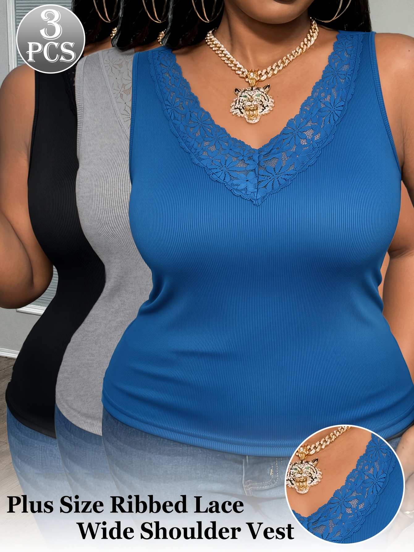 3-Pack Plus Size Lace V-Neck V - Sleeveless Undershirt recensione e prezzo