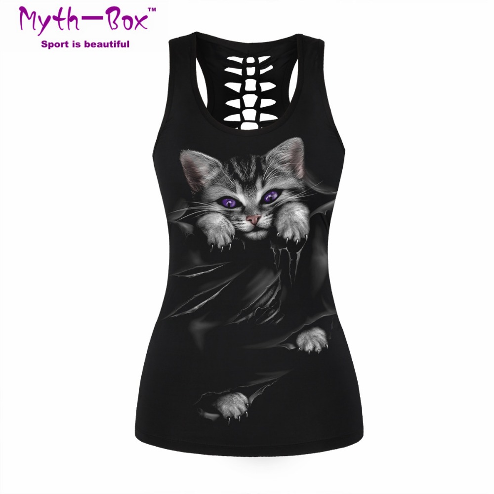 Women Sport Vest Bad Cat Print - Sleeveless Undershirt recensione e prezzo