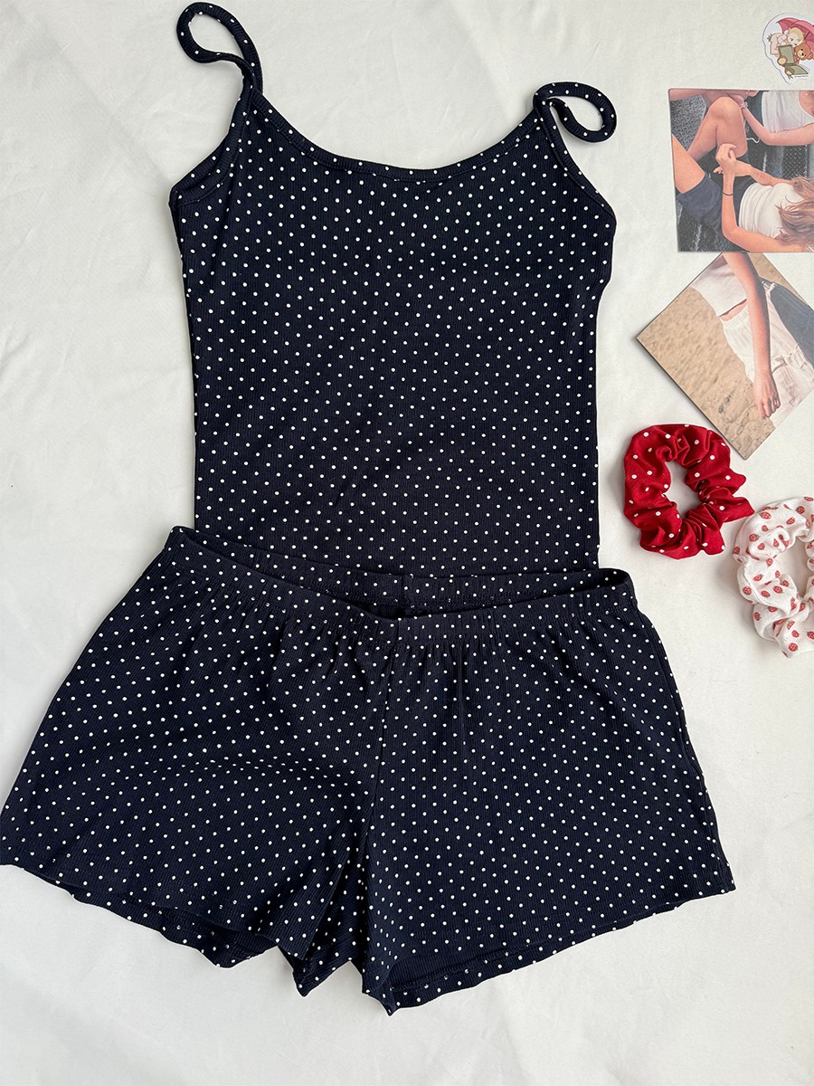 Navy Dot Ribbed Shorts Sets Wo - Tank Top Ribbed recensione e prezzo